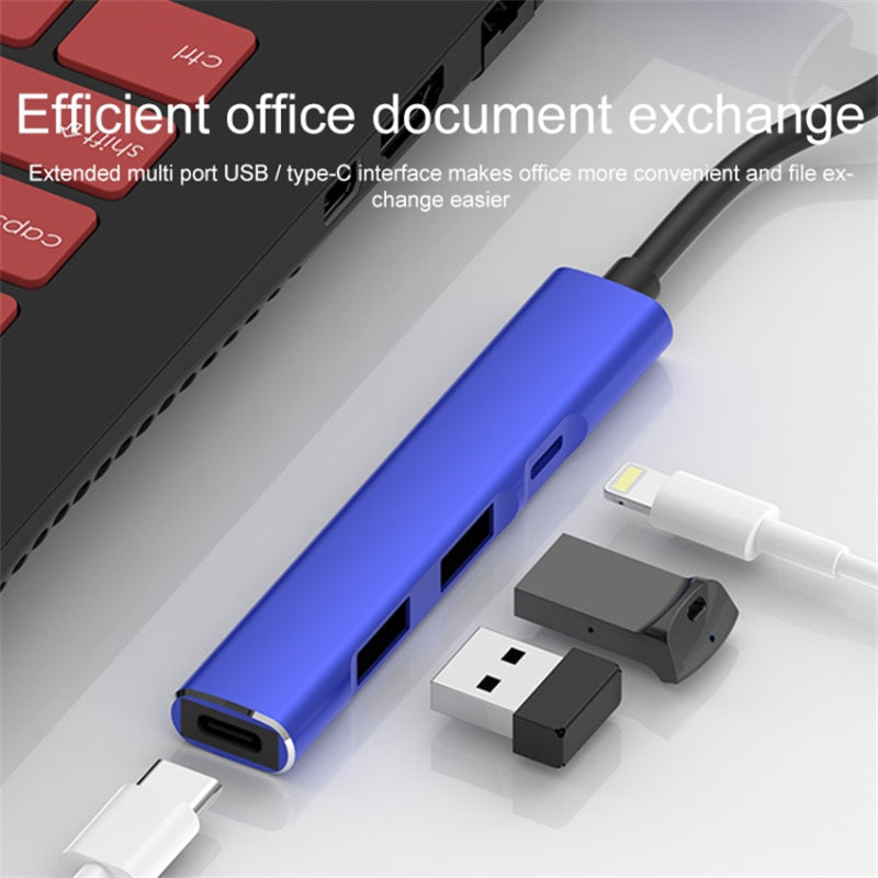 4 in 1 Hub 8 Pin / USB to Type-C / 2 USB / Lightning Multifunctional Docking Station - Black