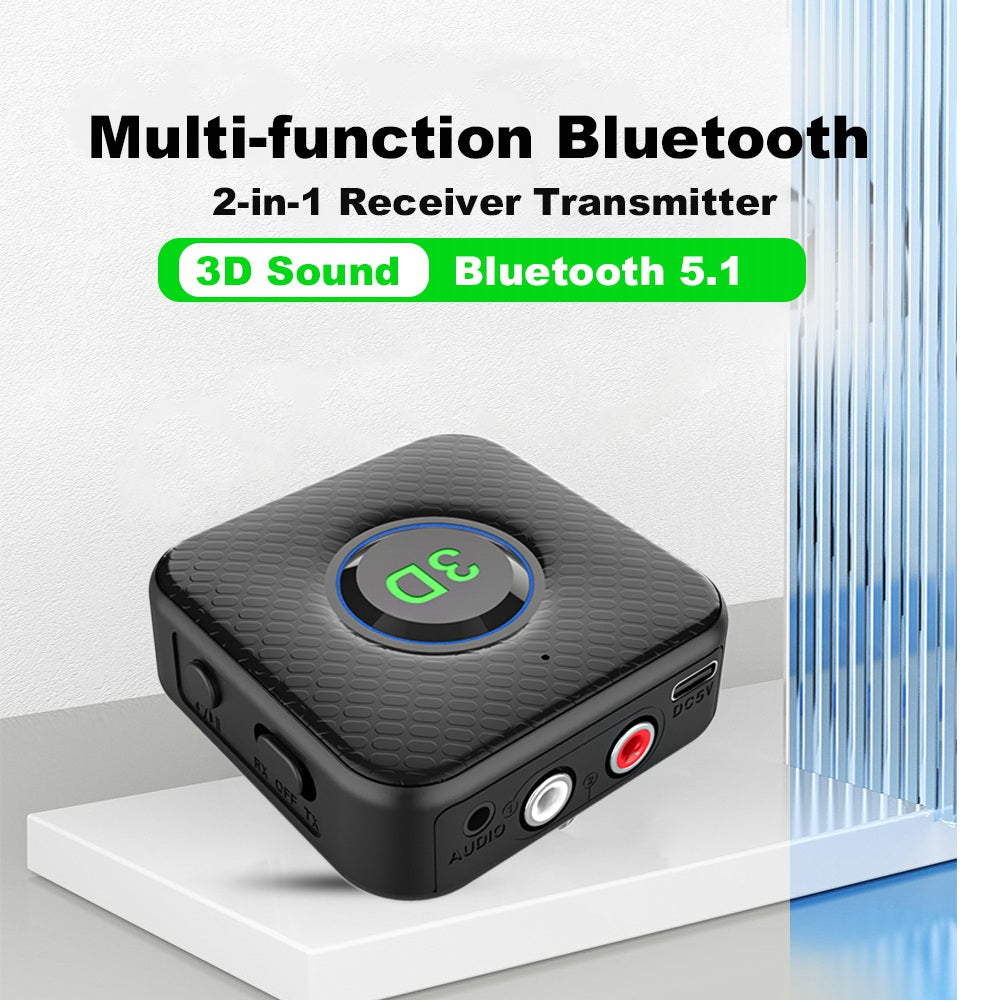 B8 2-in-1 Bluetooth 5.1 Receiver Transmitter RCA 3.5mm AUX Audio 3D Sound Adapter for Car TV Speaker
