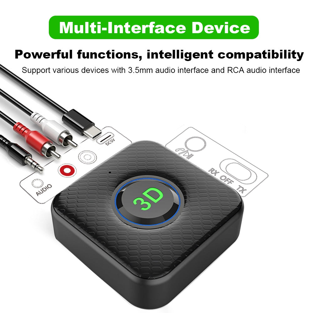 B8 2-in-1 Bluetooth 5.1 Receiver Transmitter RCA 3.5mm AUX Audio 3D Sound Adapter for Car TV Speaker