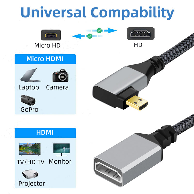 HDMI Female to Micro HDMI Male Adapter Cable 4K / 60Hz UHD Converter Nylon Braided Cord