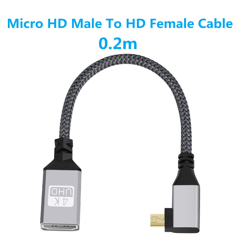 HDMI Female to Micro HDMI Male Adapter Cable 4K / 60Hz UHD Converter Nylon Braided Cord
