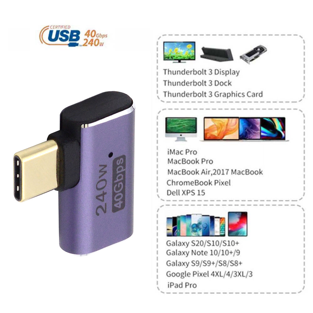 40Gbps Transmission 240W Type-C Female to Male Mini Adapter Elbow Converter with Indicator