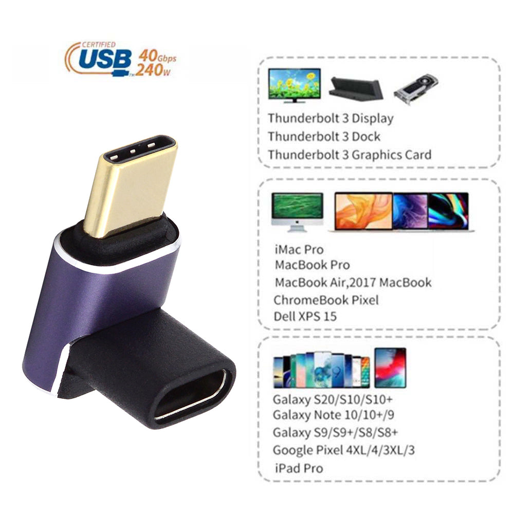 Up and Down Angle Type-C Female to Male Mini Adapter Support 240W Charging / 40Gbps Transmission Converter