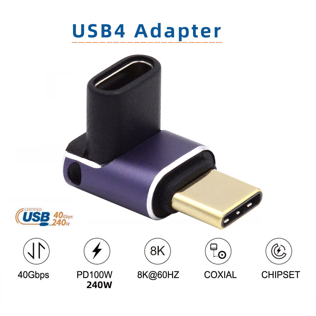 Up and Down Angle Type-C Female to Male Mini Adapter Support 240W Charging / 40Gbps Transmission Converter