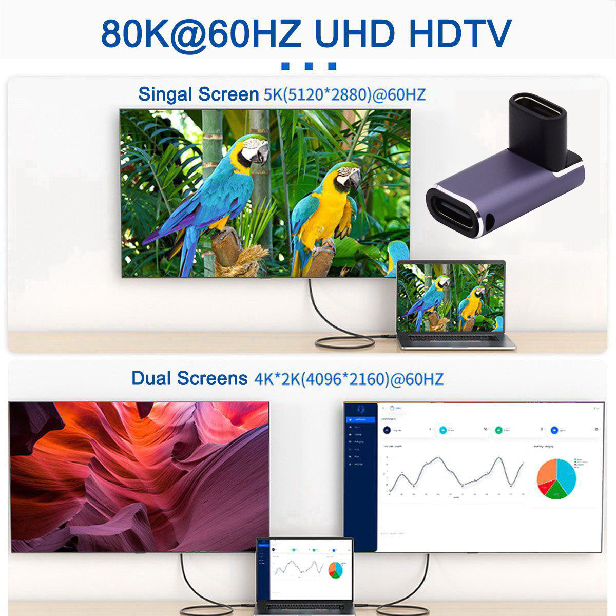 240W Type-C Female to Female Converter 40Gbps Angled Mini Adapter Support 8K Audio Transmission