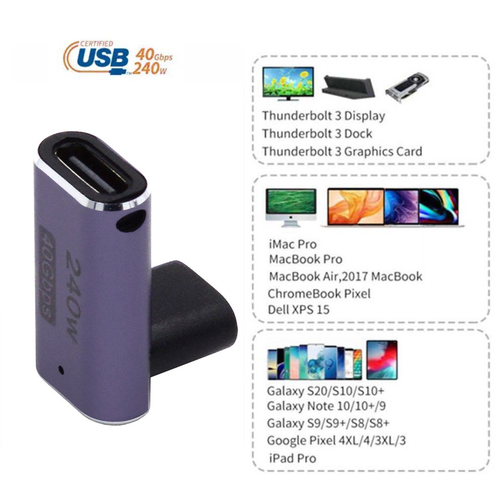 240W Type-C Female to Female Converter 40Gbps Angled Mini Adapter Support 8K Audio Transmission
