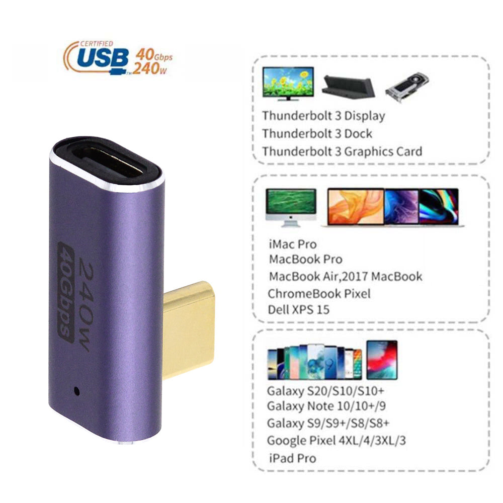 240W Type-C Female to Male Angled Mini Adapter 40Gbps Converter Support 8K Audio Transmission