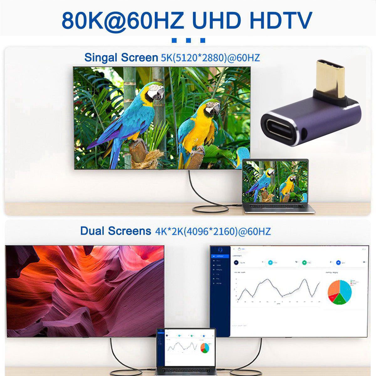 40Gbps Transmission 240W USB Type-C Female to Male Angled Adapter Mini Converter with Indicator