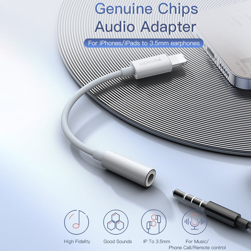 Uniqkart Buitl-in C100 Chip Lightning Male to 3.5mm Female Audio Adapter Cord AUX Cable HiFi Sound Earphone Connection Line for iPhone