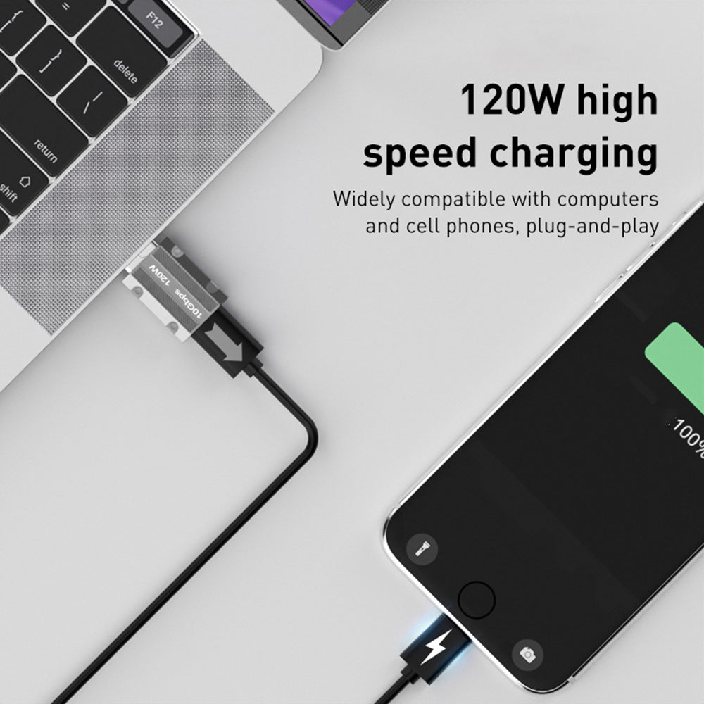 Straight Head 120W Type-C Female to USB 3.0 Male Zinc Alloy Adapter Converter Support Data Transfer and Charging - Silver