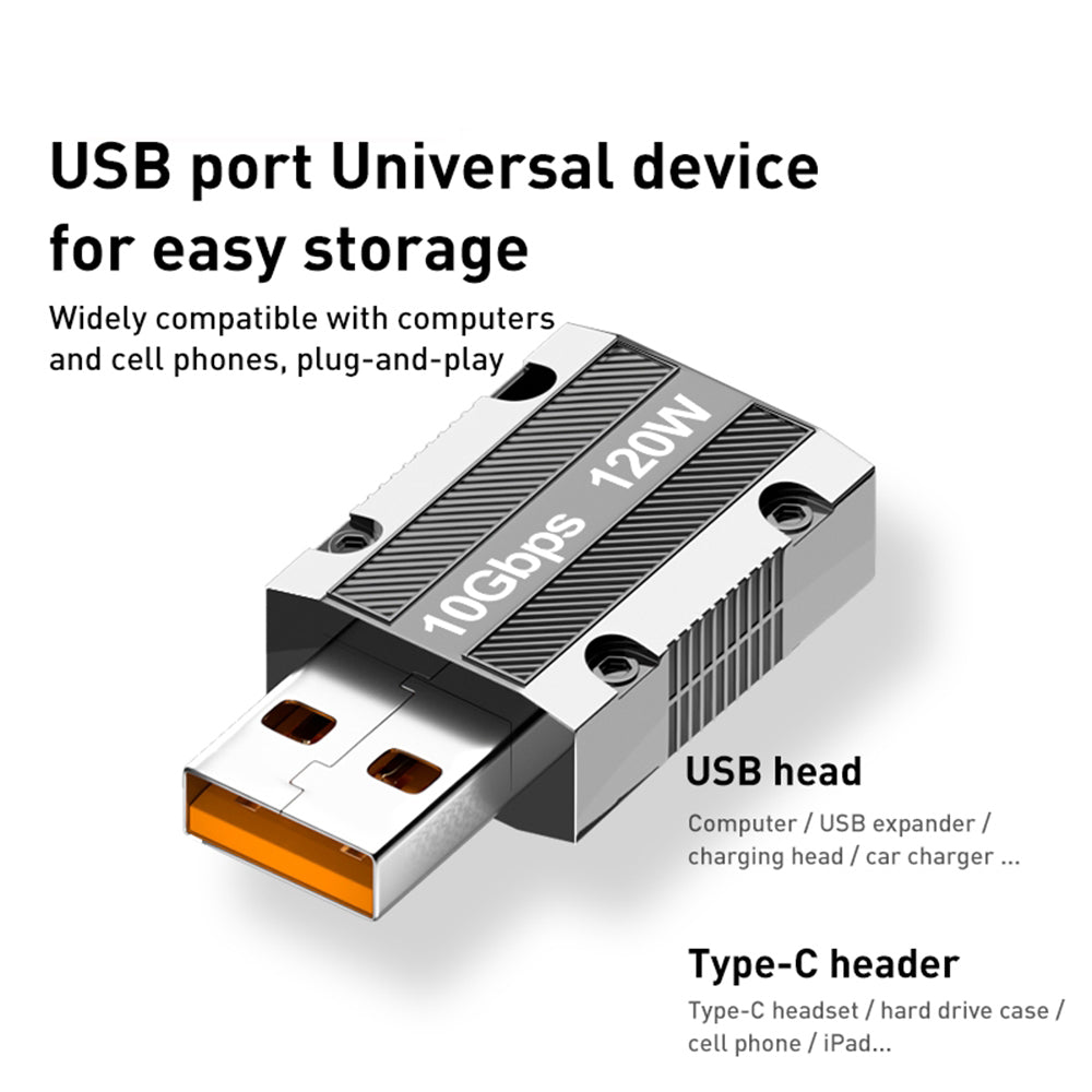 Straight Head 120W Type-C Female to USB 3.0 Male Zinc Alloy Adapter Converter Support Data Transfer and Charging - Silver