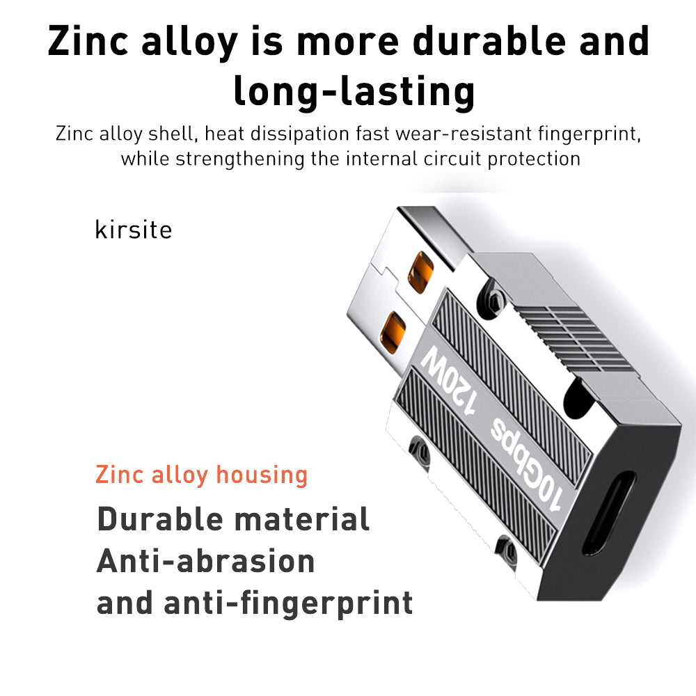 Straight Head 120W Type-C Female to USB 3.0 Male Zinc Alloy Adapter Converter Support Data Transfer and Charging - Silver