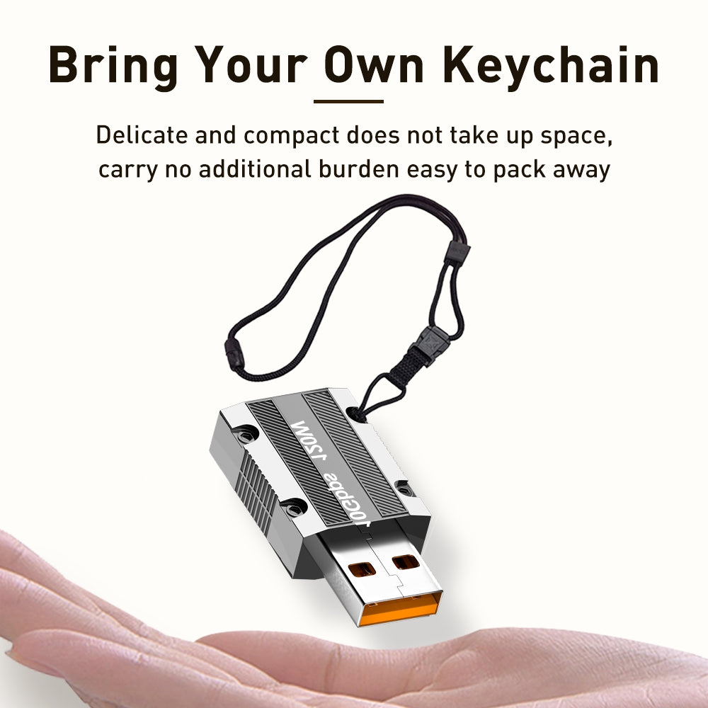 Straight Head 120W Type-C Female to USB 3.0 Male Zinc Alloy Adapter Converter Support Data Transfer and Charging - Silver