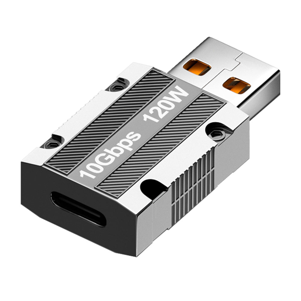 Straight Head 120W Type-C Female to USB 3.0 Male Zinc Alloy Adapter Converter Support Data Transfer and Charging - Silver