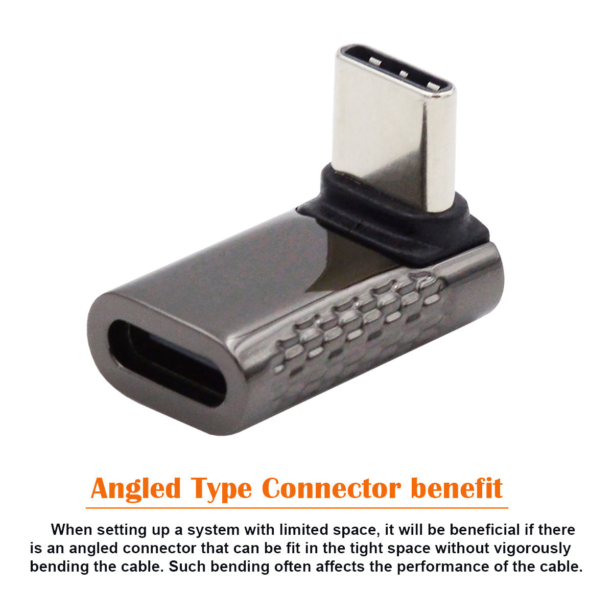 100W Type-C Male to Type-C Female Adaptor 20Gbps Zinc Alloy Angled USB-C Converter