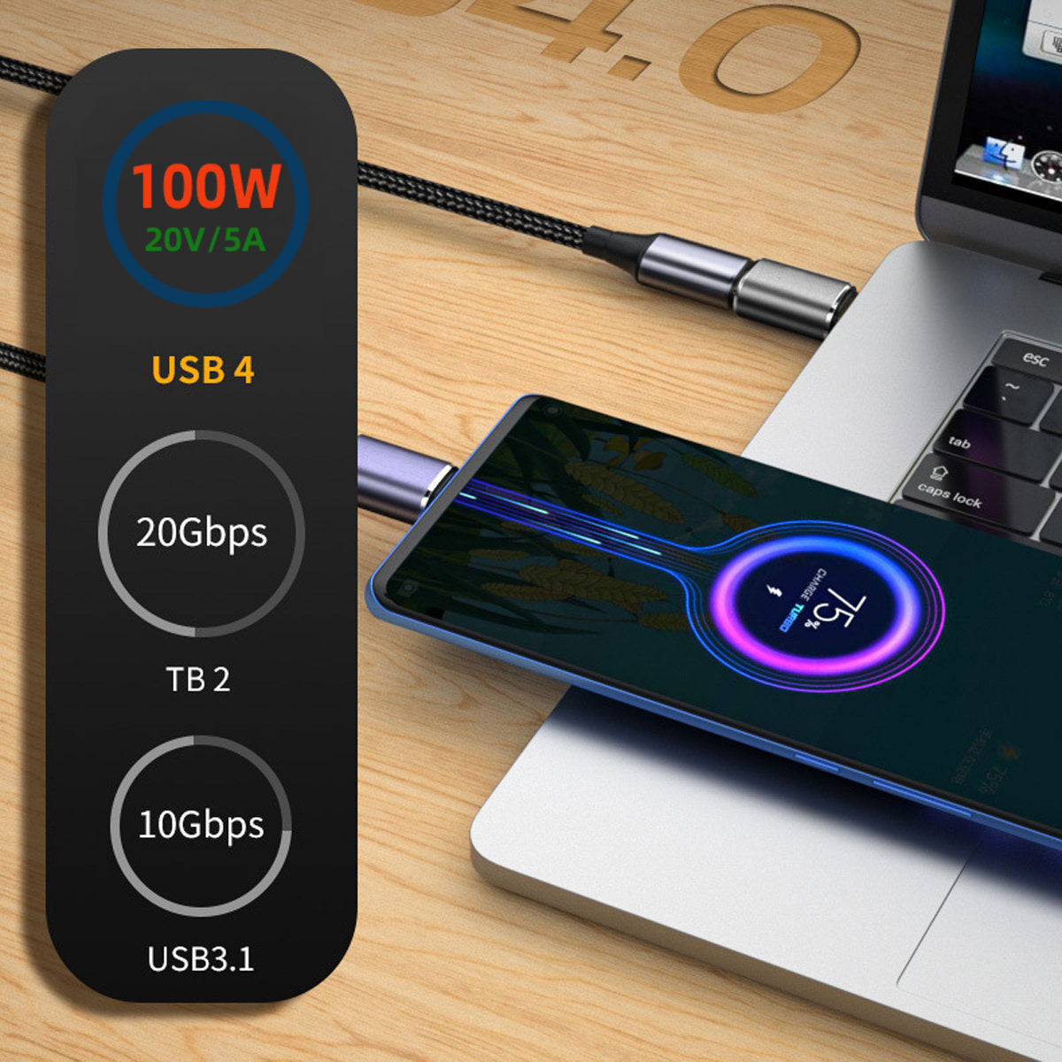 Type-C Male to Female Adapter 100W High Power Charging 20Gbps Zinc Alloy Straight Converter