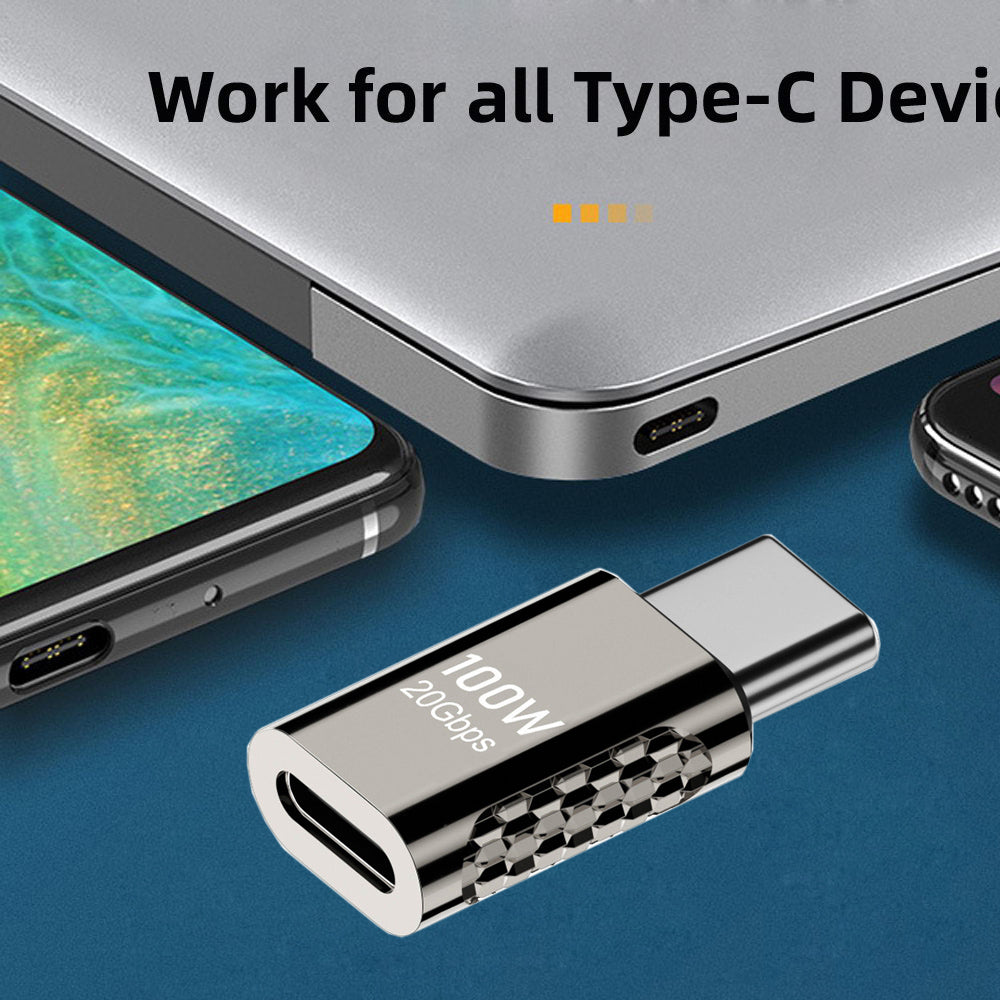 Type-C Male to Female Adapter 100W High Power Charging 20Gbps Zinc Alloy Straight Converter