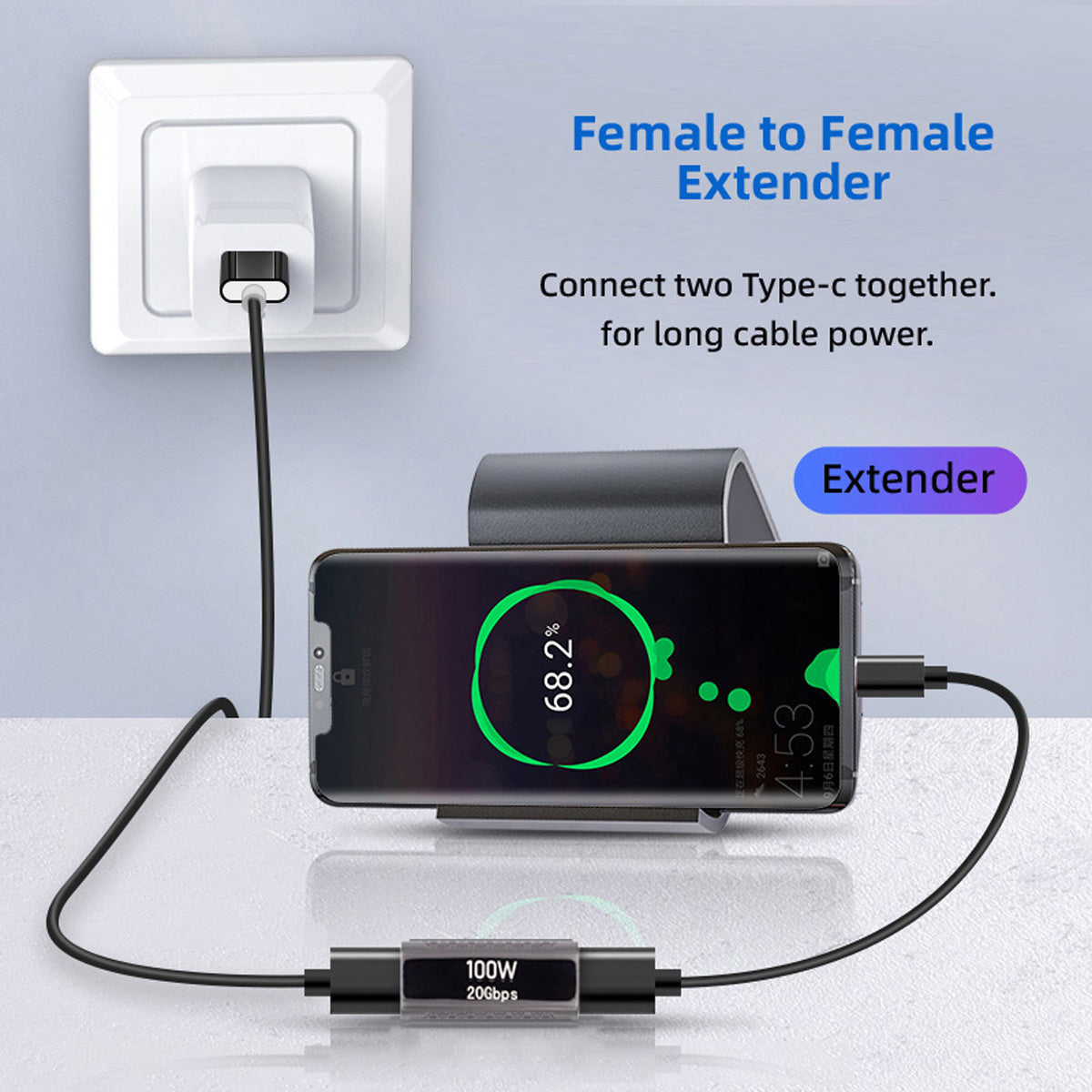 Type-C Female to Female Zinc Alloy Straight Adapter 100W High Power Charging 20Gbps Converter