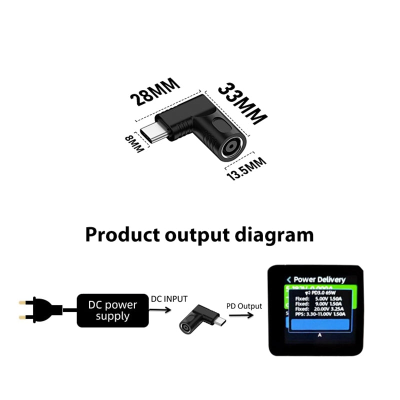 DC 7.4x0.6mm to Type C Mini Converter PD 65W Laptop Power Supply Charger Adapter