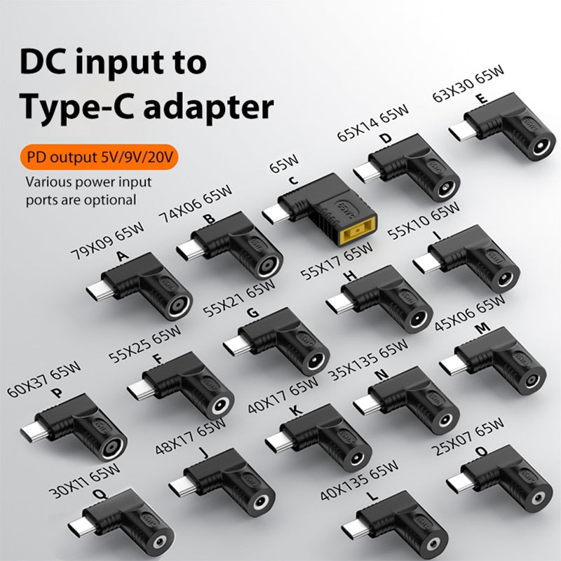 DC 5.5x1.0mm to Type C PD 65W High Power Charging Mini Converter Laptop Power Supply Charger Adapter