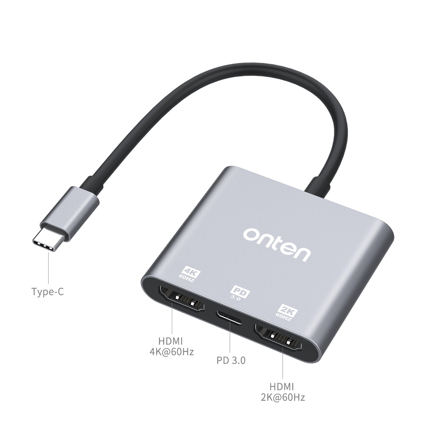 Uniqkart 9175S USB Type-C to HDMIx2 with PD 3.0 Port Adapter 4K 60Hz Mini Converter