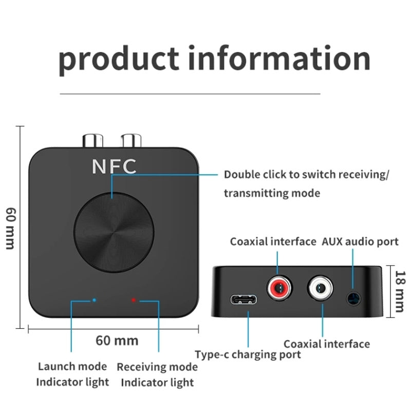 BT-21 NFC Bluetooth Receiver Transmitter 3.5mm AUX Jack RCA Wireless Adapter for Car Audio Speaker