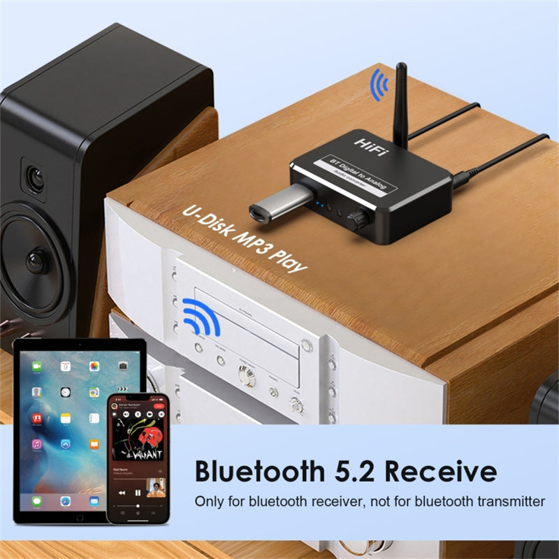 B35S Digital to Analog Audio Converter 3.5mm 3.5 AUX Jack RCA L / R Bluetooth 5.2 Receiver Wireless Audio Adapter