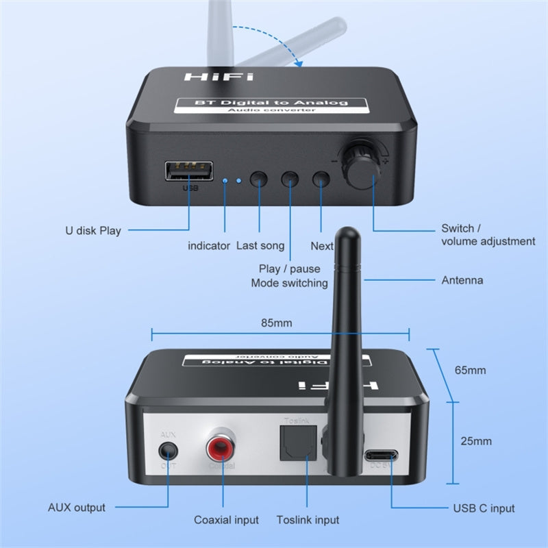 B35S Digital to Analog Audio Converter 3.5mm 3.5 AUX Jack RCA L / R Bluetooth 5.2 Receiver Wireless Audio Adapter