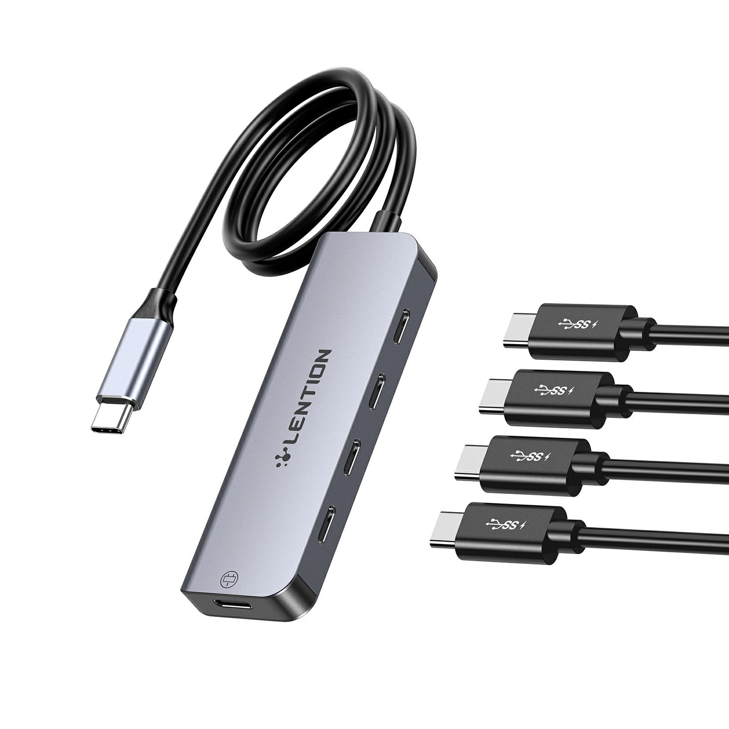 Uniqkart CE31-0.6M Cloud Ala Series 5-in-1 Mini USB-C Docking Station Type-C to 4 USB-C + 5V USB-C Hub Adapter - Grey