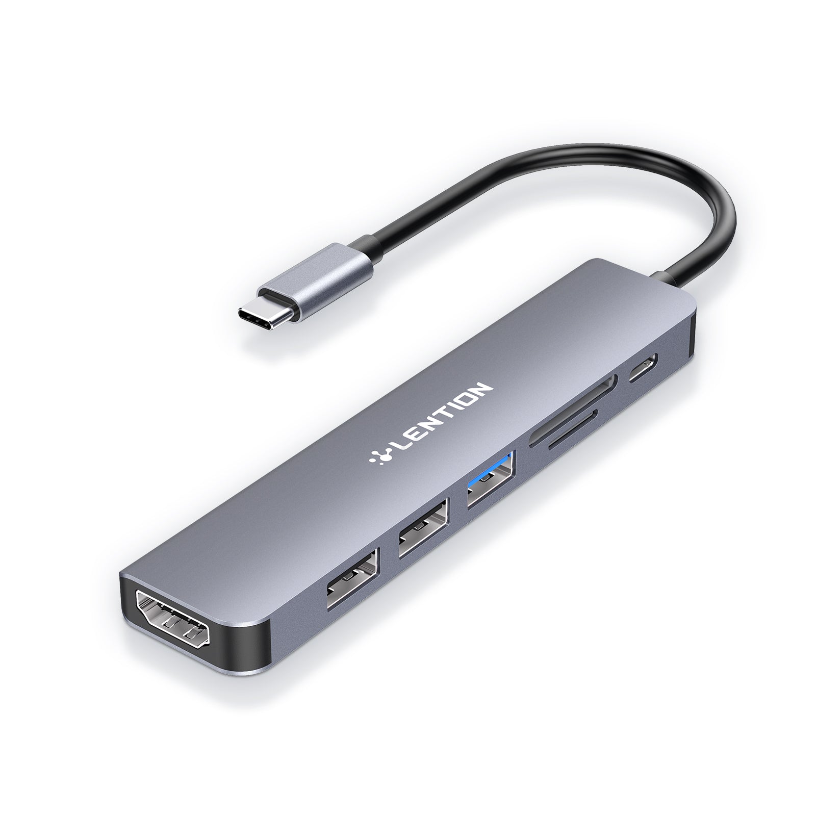 Uniqkart CE18HCR Cloud Ala Series Portable USB Hub Adapter Type-C Docking Station with USB+HD 4K / 30Hz+SD / TF+PD 100W - Grey