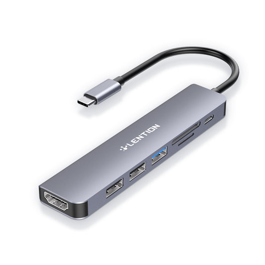 Uniqkart CE18HCR Cloud Ala Series Portable USB Hub Adapter Type-C Docking Station with USB+HD 4K / 30Hz+SD / TF+PD 100W - Grey