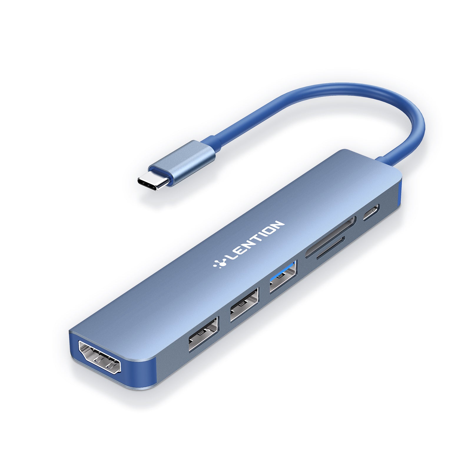 Uniqkart CE18HCR Cloud Ala Series Portable USB Hub Adapter Type-C Docking Station with USB+HD 4K / 30Hz+SD / TF+PD 100W - Blue