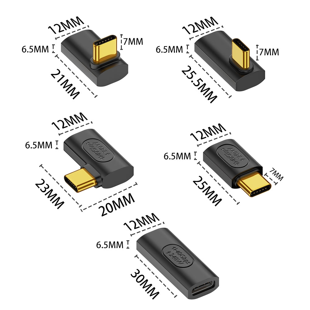 40Gbps USB-C Adapter Side Right Angled Type-C Male to Female Converter 240W Fast Charging Connection Plug for Laptop