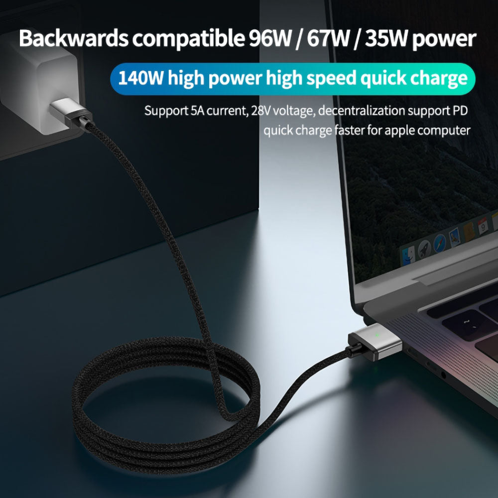 2m PD 140W Compatible with MagSafe 3 Nylon Braided USB-C to Magnetic Charging Cable for MacBook - Grey