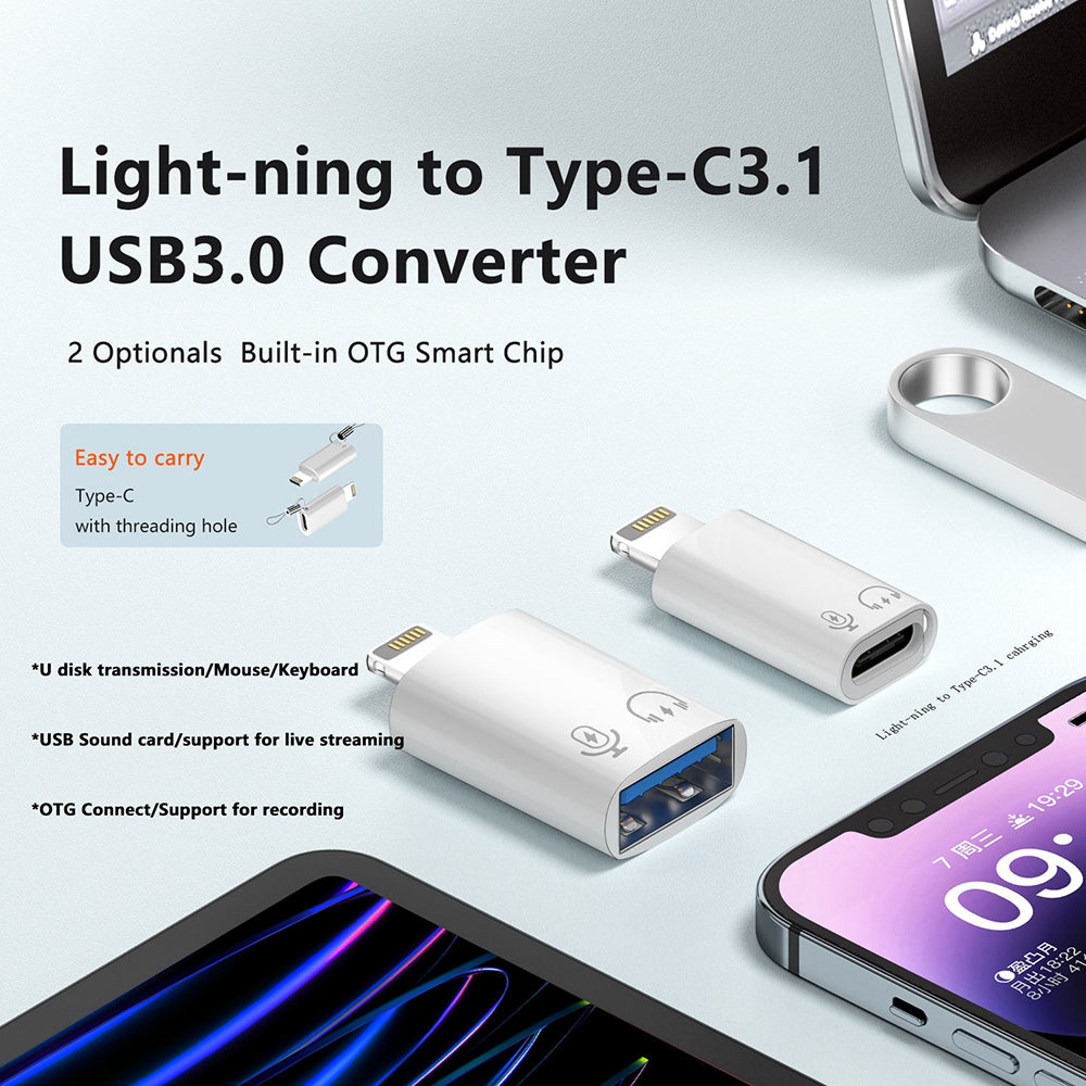 8 Pin Lightning Male to USB 3.1 Type-C Female Converter Aluminum Alloy OTG Adapter