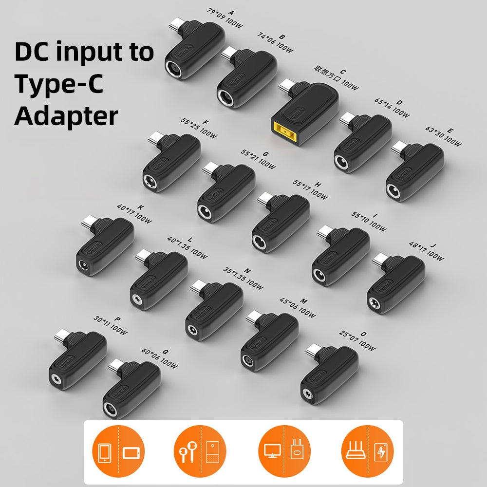 100W P 3.0X1.1mm Female to Type-C Male Charging Adapter Mini Converter