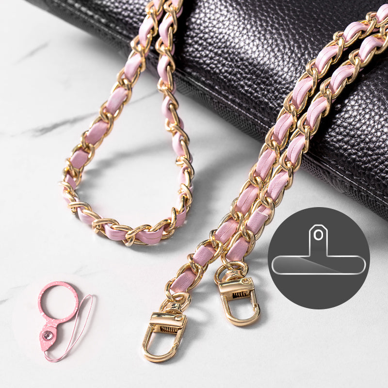 Purse Chain Strap 120cm Phone Crossbody Bag Chains Handbag Shoulder Leather Strap with Metal Buckles - Pink