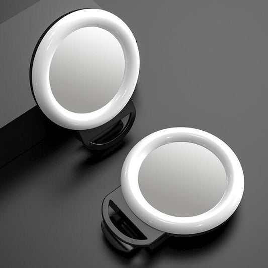 AL-20 Clip-on RGB LED Fill Ring Light with Mirror for Selfie Makeup Live Broadcast - Black