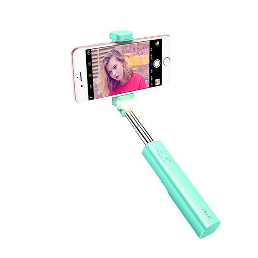 DIVI Wireless Bluetooth Selfie Stick Mini Self Timer with Fill Light - Green
