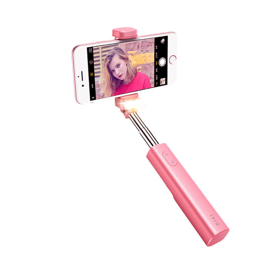 DIVI Wireless Bluetooth Selfie Stick Mini Self Timer with Fill Light - Pink