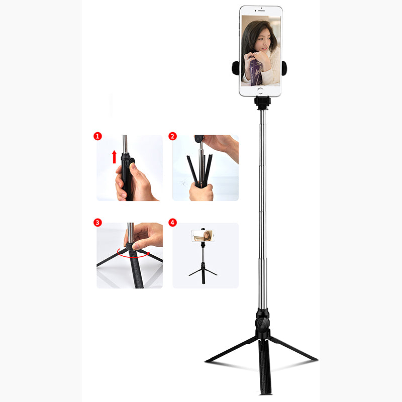TX-10 Selfie Stick Tripod Extendable Bluetooth Selfie Stick with Remote Control - Black