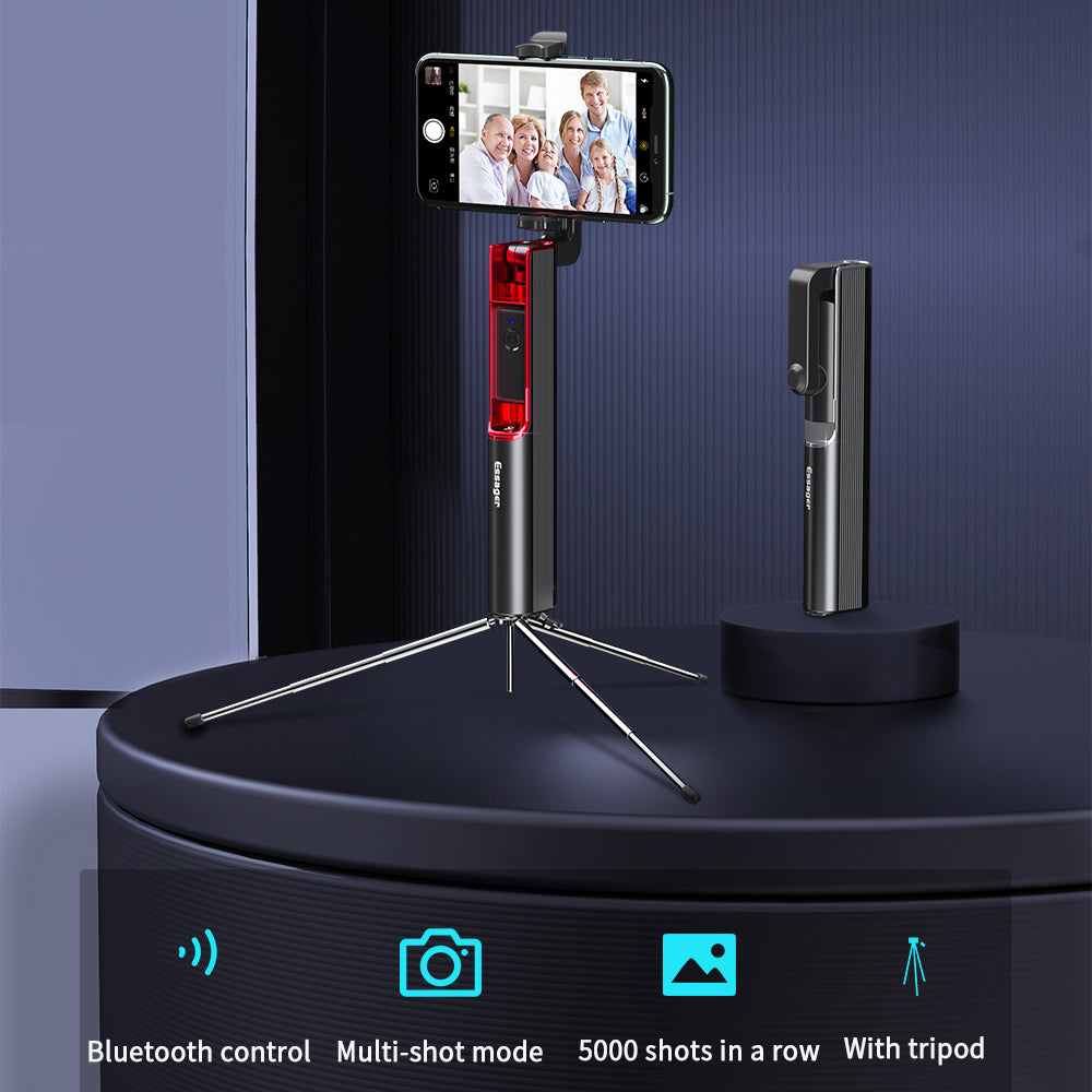 Essager Telescopic Selfie Stick Tripod with Bluetooth Remote Control for iPhone Samsung Huawei - Red