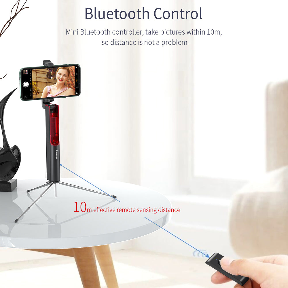 Essager Telescopic Selfie Stick Tripod with Bluetooth Remote Control for iPhone Samsung Huawei - Red