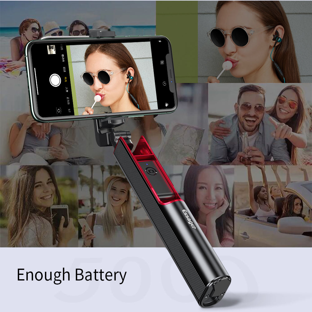 Essager Telescopic Selfie Stick Tripod with Bluetooth Remote Control for iPhone Samsung Huawei - Red