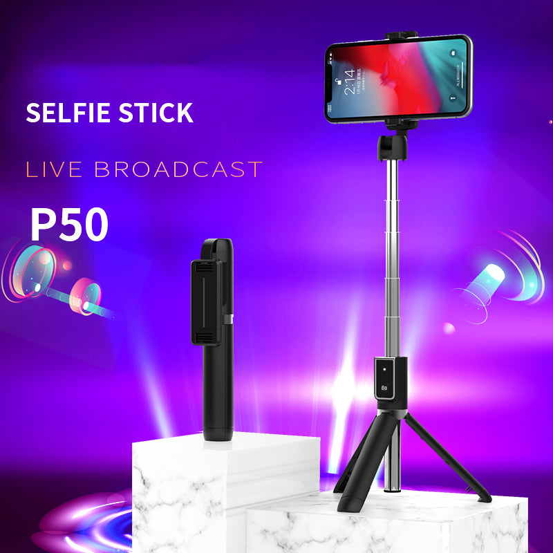 P50 Portable Bluetooth Mobile Phone Selfie Stick Monopod Rotation Extendable Tripod - Black