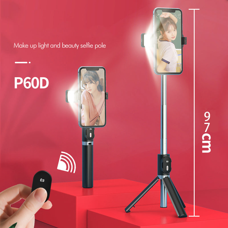 P60D Extendable Tripod 360 Degree Rotation Portable Bluetooth Mobile Phone Selfie Stick Monopod - Black