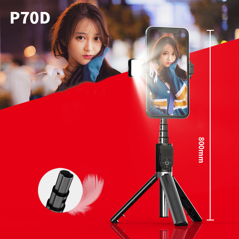 P70D Aluminum Alloy Retractable Bluetooth Selfie Stick LED Fill Light with Tripod - White