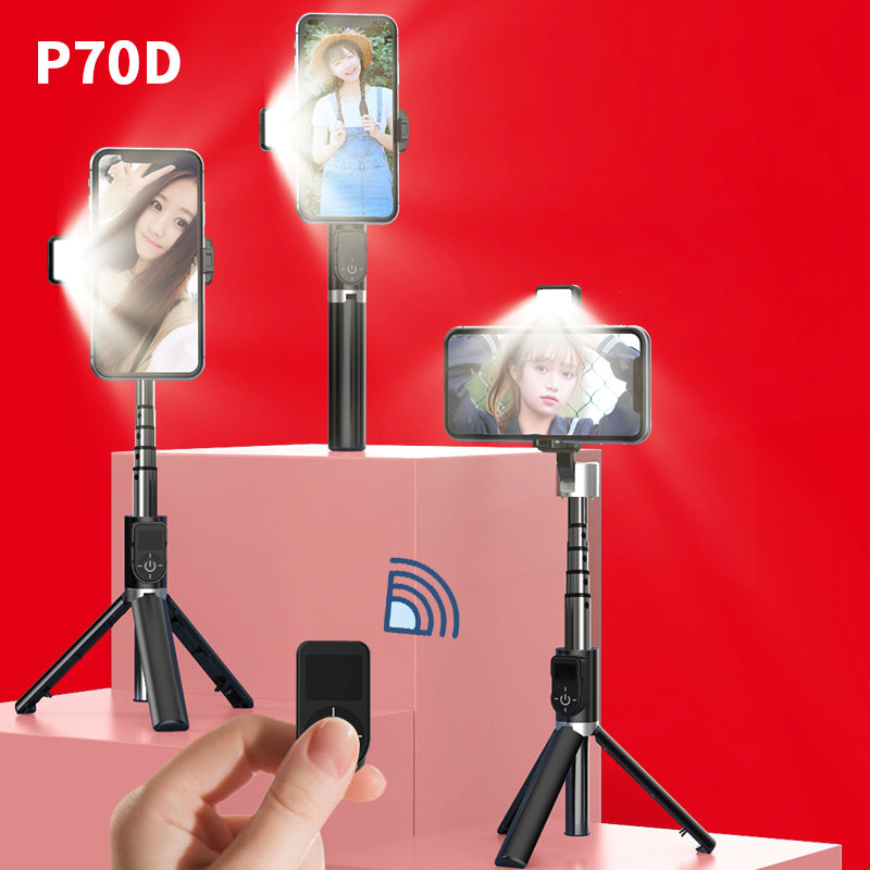 P70D Aluminum Alloy Retractable Bluetooth Selfie Stick LED Fill Light with Tripod - White