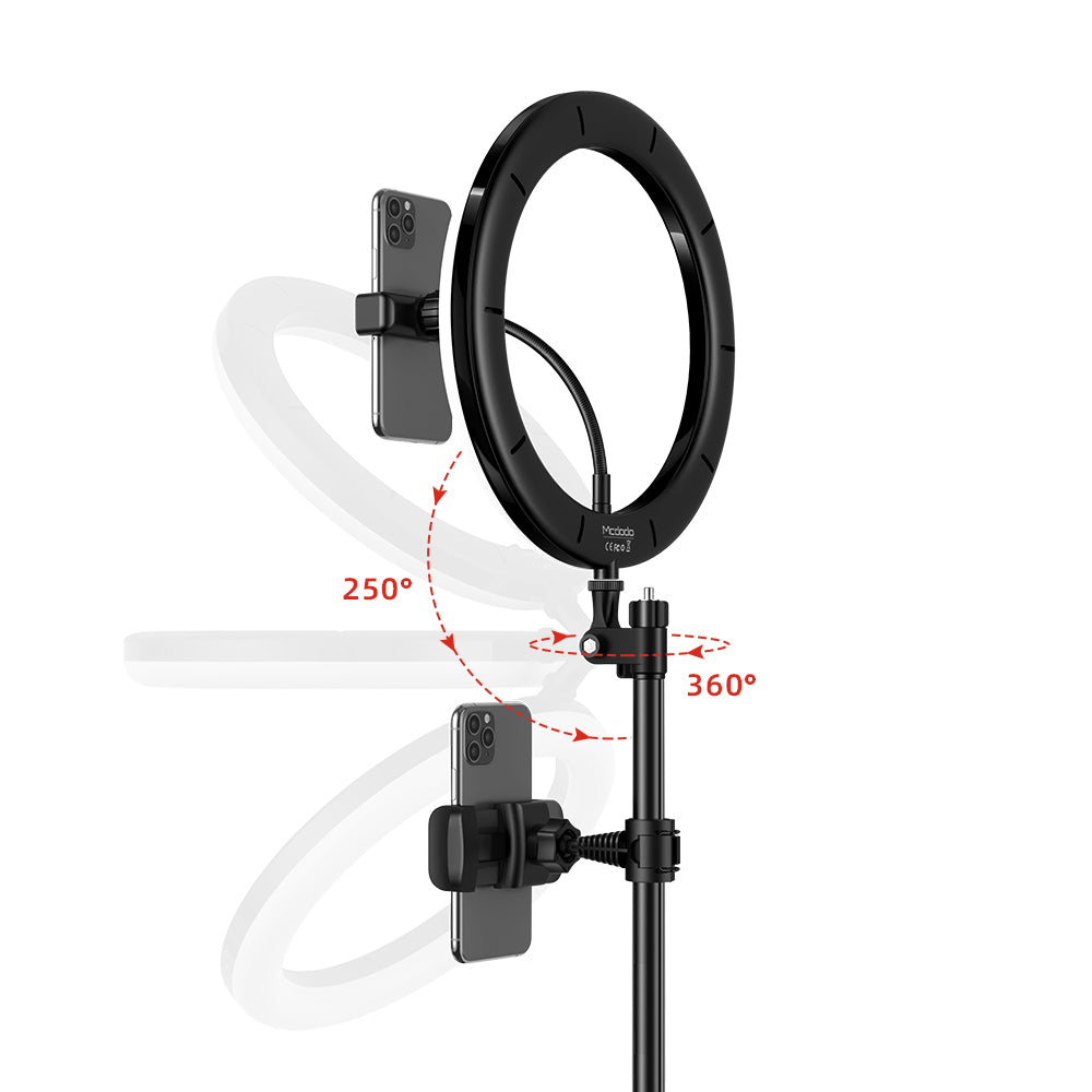 MCDODO TB-7970 Extendable Phone Tripod Stand Selfie Ring Light for Live Video - Black