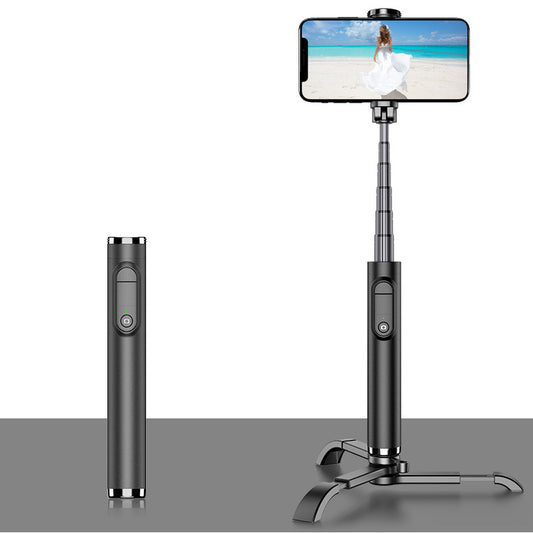 M11 Folding Selfie Stick Aluminum Alloy Tripod Handheld Extendable Monopod with Bluetooth Remote for Vlogging Live Broadcasting - Black